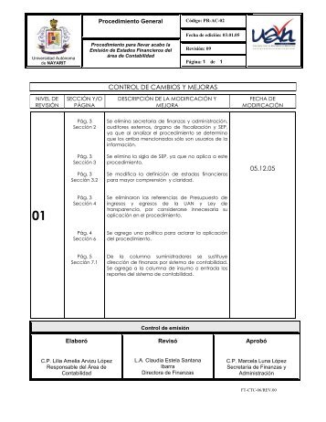 CONTROL DE CAMBIOS Y MEJORAS 05.12.05 - sistema ...