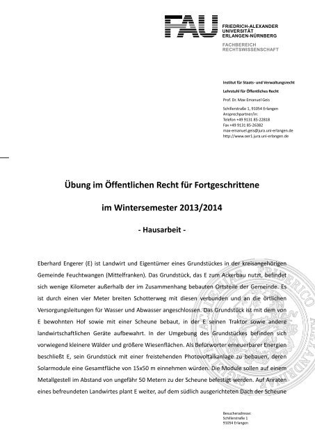 Hausarbeit - Lehrstuhl für Öffentliches Recht | Prof. Dr. Max