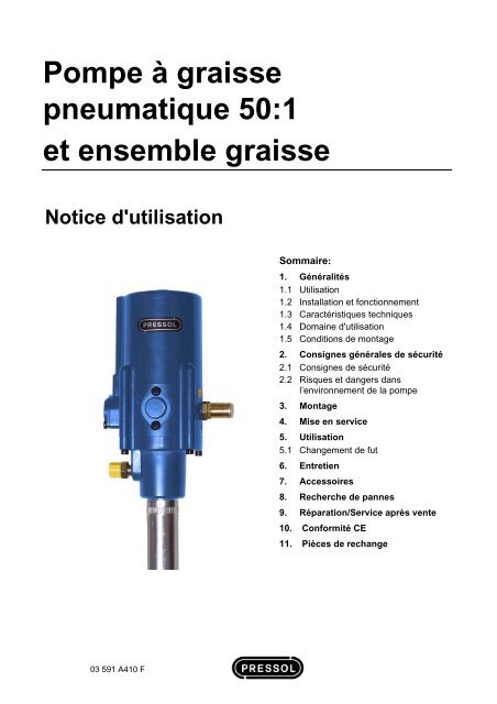 Pompe à Graisse Pneumatique 50:1 Renson Canne 480 mm pour Seau de