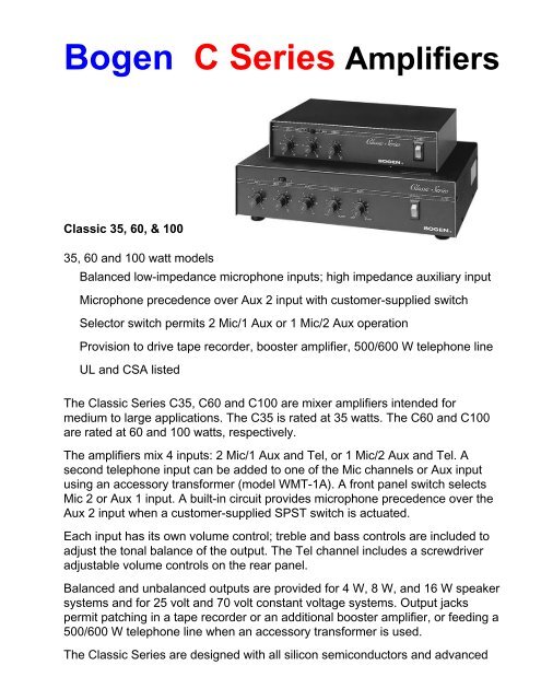 Bogen C Series Amplifiers - Alectro Systems Inc.