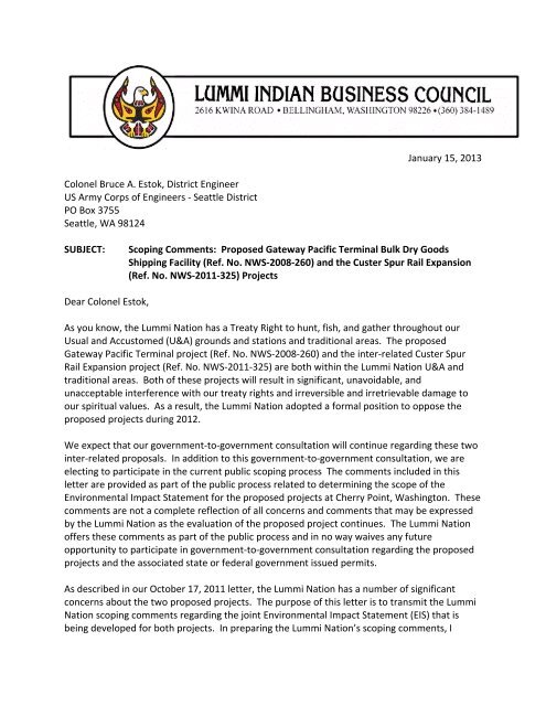 Lummi Indian Business Council - EISs for the Proposed Gateway ...