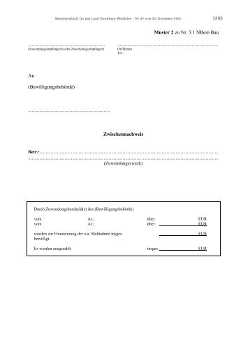 Muster 2 zu Nr. 3.1 NBest-Bau - Zwischennachweis - Ziel2.NRW