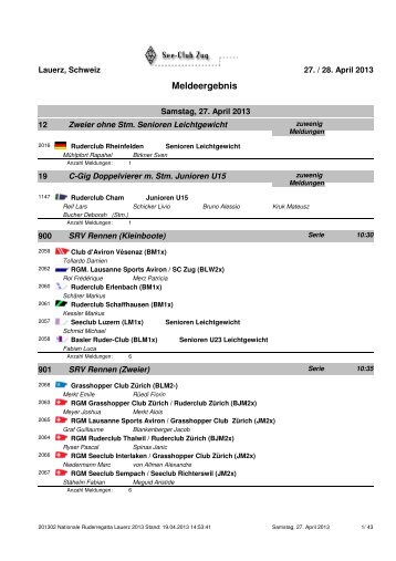 Meldeliste (farbig) Regatta Lauerzersee