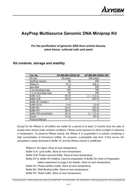 AxyPrep Multisource Genomic DNA Miniprep Kit