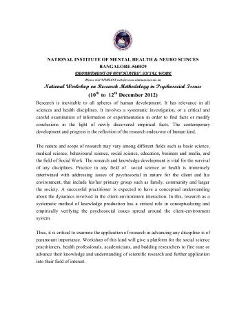 National Workshop on Research Methodology in ... - Nimhans