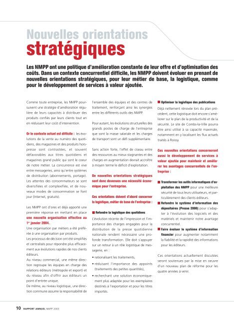 Rapport annuel 2003 - Presstalis