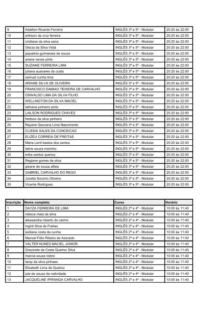 lista de lÃ­nguas estrangeiras modular