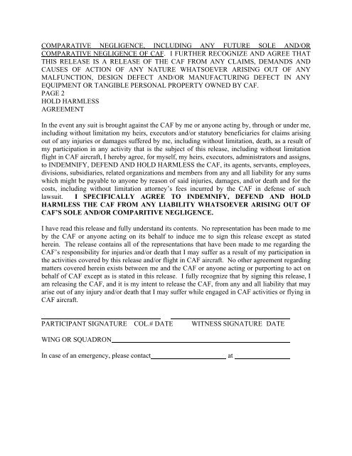 hold harmless form for pilots, co-pilot, crew member or ... - Contrails.us