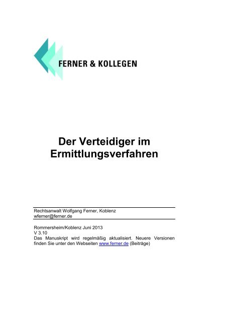 Das strafrechtliche Ermittlungsverfahren Version ... - Ferner & Kollegen