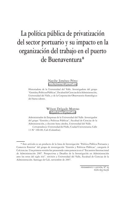 La política pública de privatización del sector portuario y su impacto ...