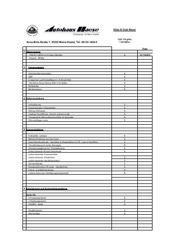 Preisliste Lotus Elise ClubRacer 09-2009 - Autohaus Haese GmbH