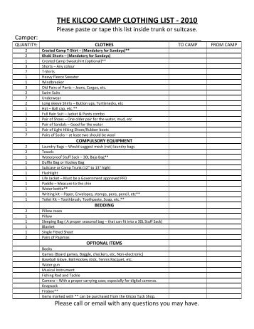 Download clothing list - Kilcoo Camp