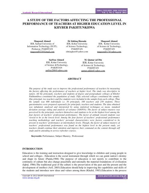 a study of the factors affecting the professional performance