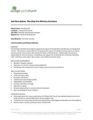 Job Description: Worship Arts Ministry Assistant - College Park Church