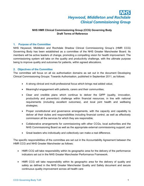 Ccg Governing Body - Nhs Heywood, Middleton And Rochdale