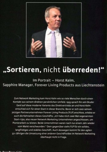 Horst Kelm, Sapphire Manager - Forever Living Products