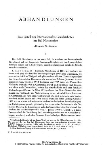 Das Urteil des Internationalen Gerichtshofes im Fall Nottebohm