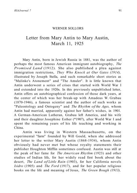 Letter from Mary Antin to Mary Austin, March 11, 1925 - aisna