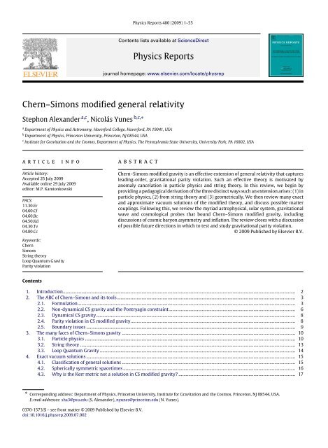 Physics Reports ChernâSimons modified general relativity