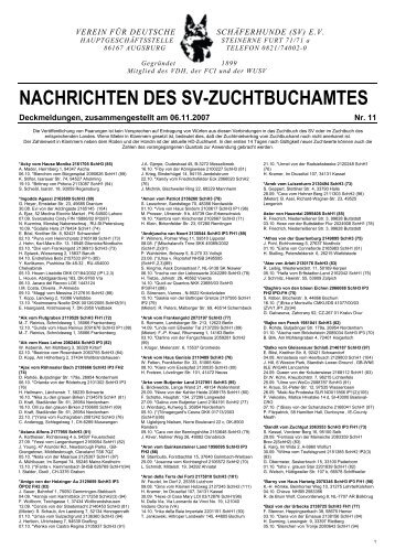 NACHRICHTEN DES SV-ZUCHTBUCHAMTES - von Trumelo