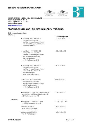 Aktuelles PDF mit der Liste unserer Produktionsanlagen. - Behrens ...