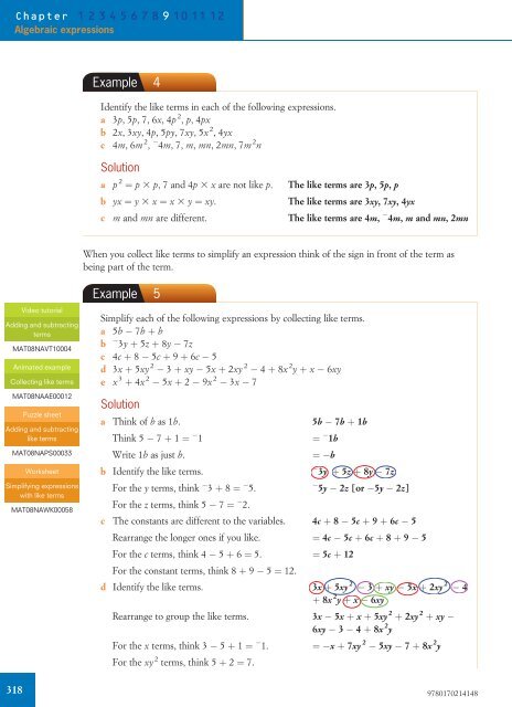 Number and algebra 9Algebraic expressions