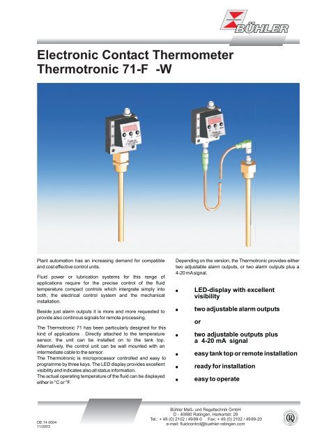 de140004m Thermotronic 71-F -W Electronic Contact Thermometer