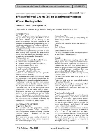 Effects of Bilwadi Churna (Bc) on Experimentally Induced Wound ...