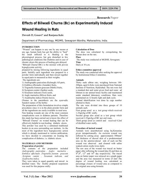 Effects of Bilwadi Churna (Bc) on Experimentally Induced Wound ...