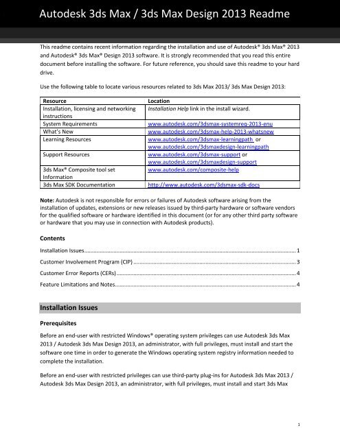 Autodesk 3ds Max / 3ds Max Design 2013 Readme