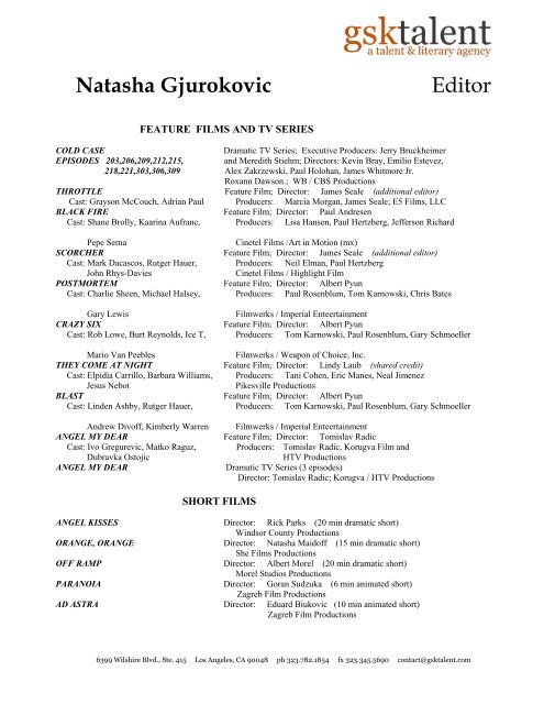 Natasha Gjurokovic Editor - gsktalent