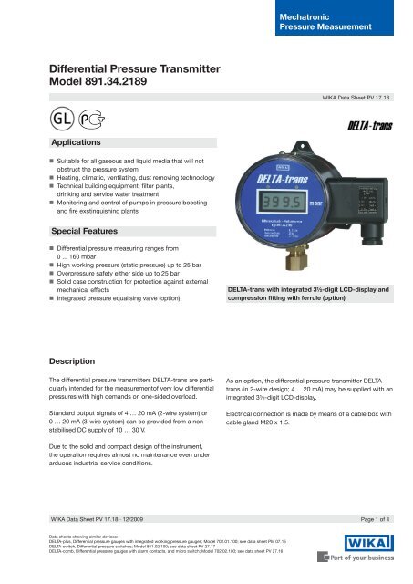 Differential Pressure Transmitter Model 891.34.2189