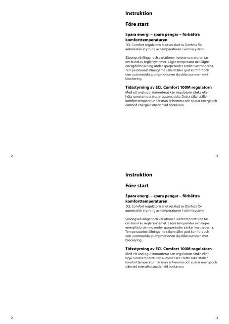 Instruktion fÃ¶r reglercentral Danfoss ECL Comfort 100 M - Arvidsjaur