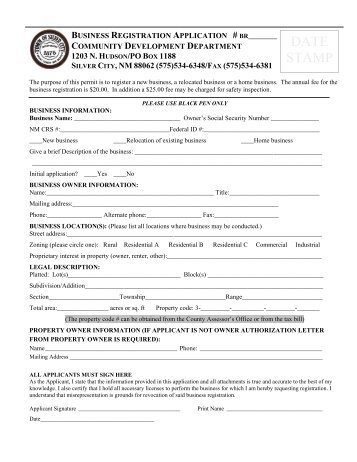 Business Registration Application - The Town of Silver City