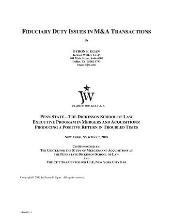 fiduciary duty issues in m&a transactions - Jackson Walker LLP