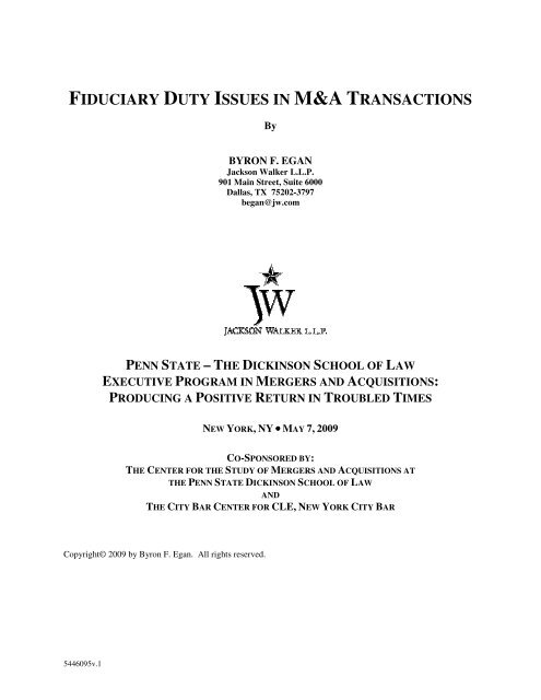 fiduciary duty issues in m&a transactions - Jackson Walker LLP