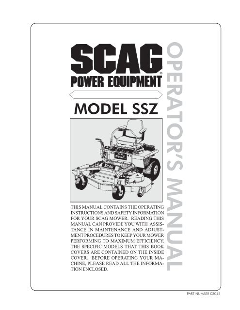 1998 SSZ Operators MANUAL - Scag Power Equipment