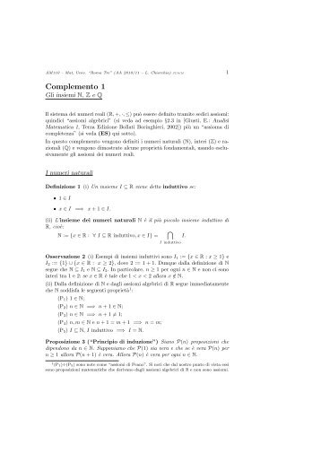 Complemento 1 (gli insiemi N, Z e Q) - Dipartimento di Matematica