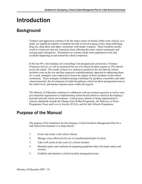 Critical Incident Manual - Ministry of Education