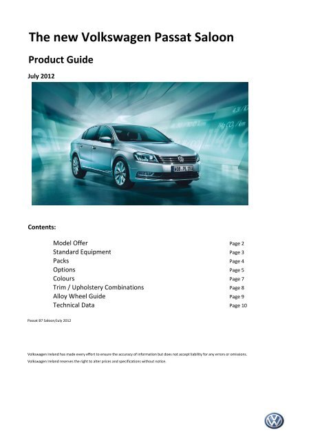120726ac_Product Guide Passat B7 ... - Volkswagen Ireland