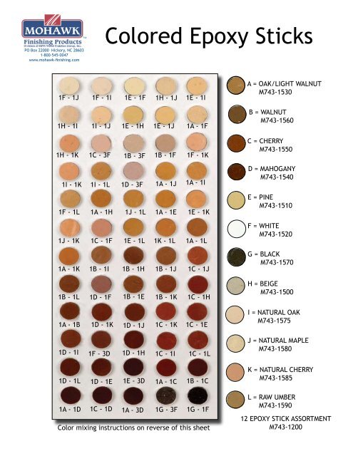 Mohawk Epoxy Putty Stick Color Chart