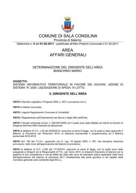 COMUNE DI SALA CONSILINA AREA AFFARI GENERALI