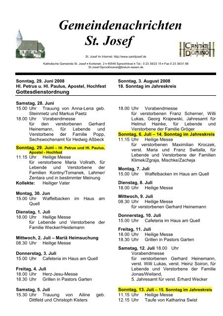 Gemeindenachrichten St. Josef - Katholische Gemeinde St. Josef ...