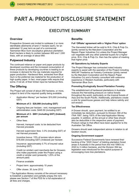 Choice Forestry PDS 2012 - WA Blue Gum Project