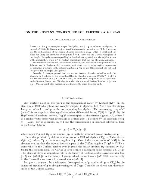ON THE KOSTANT CONJECTURE FOR ... - MathÃ©matiques