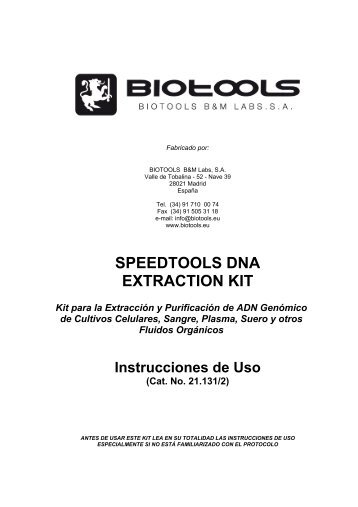 SPEEDTOOLS DNA EXTRACTION KIT - Biotools