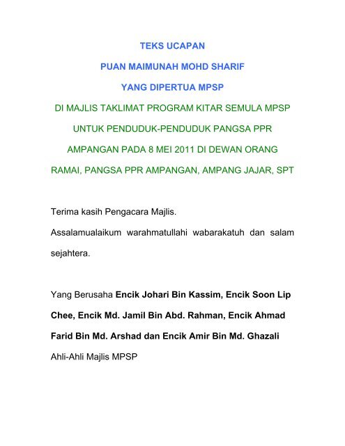 majlis taklimat program kitar semula mpsp untuk penduduk ...