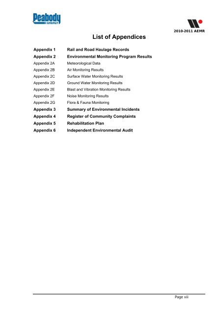 Wambo Coal AEMR 2010-2011 - Peabody Energy