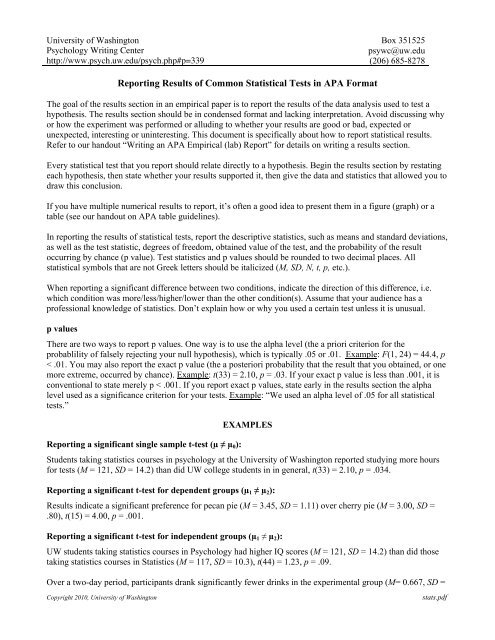 Reporting Results of Common Statistical Tests in APA Format