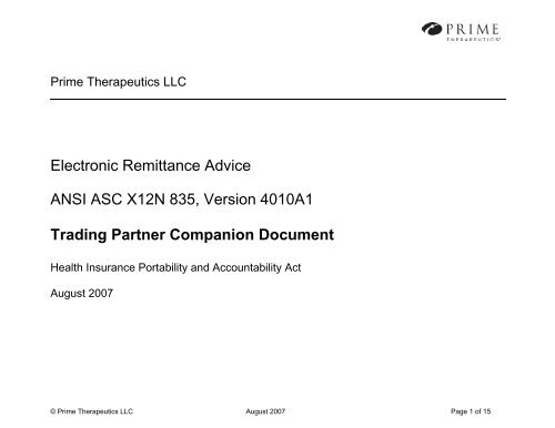 Electronic Remittance Advice ANSI ASC X12N 835, Version 4010A1 ...